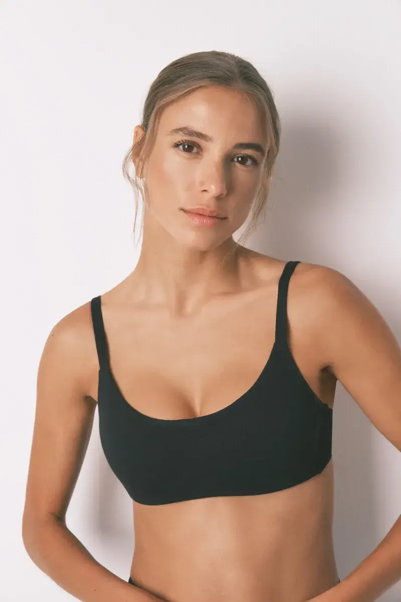 Black cotton top-style T-Shirt bra